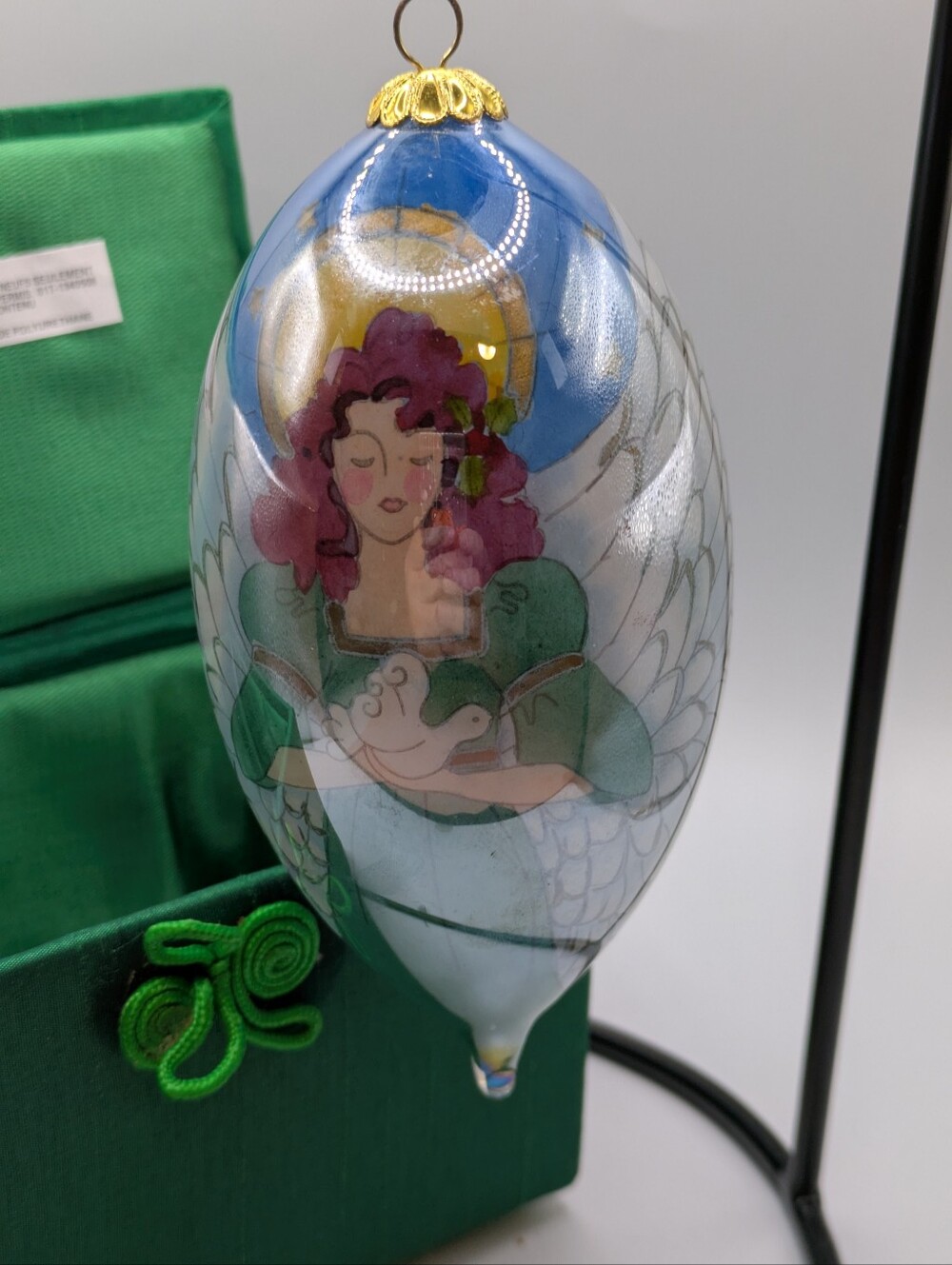 2008 PIER 1 ANGEL Teardrop Glass Christmas Handpainted Ornament in Box